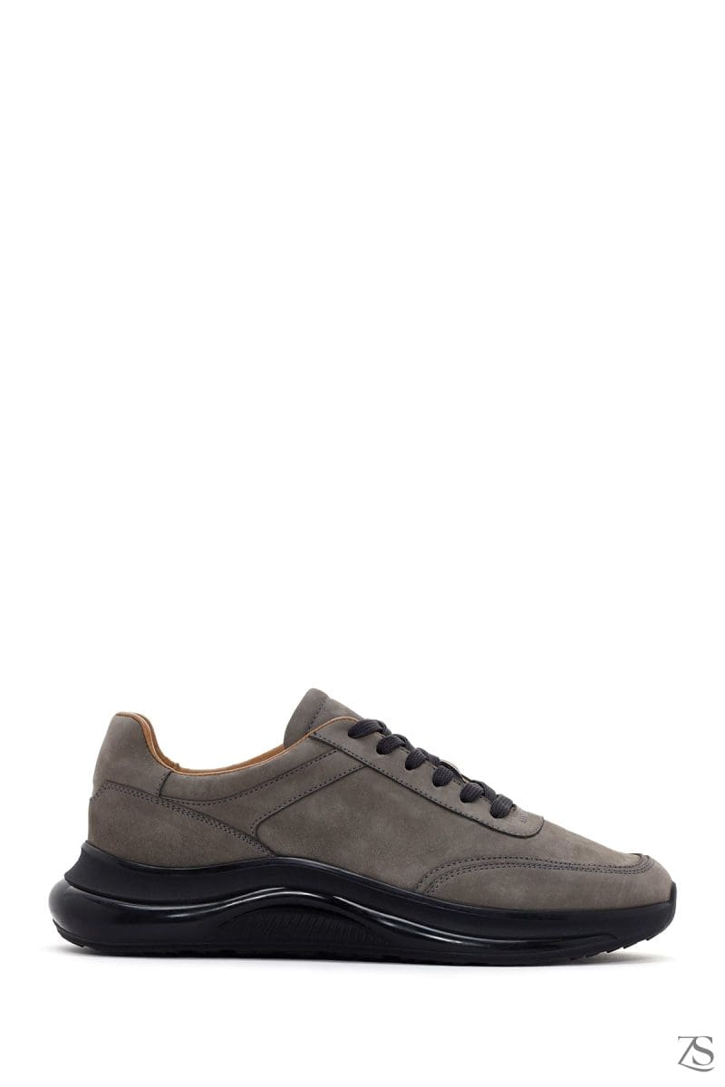 کتونی چرمی مردانه مشکی خاکستری تیره با کف ضخیم Nubuck دری مد