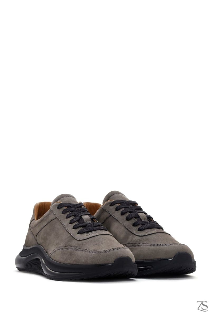 کتونی چرمی مردانه مشکی خاکستری تیره با کف ضخیم Nubuck دری مد