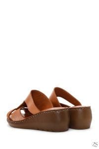 دمپایی زنانه چرمی قهوه ای روشن پاشنه بلند راحتی دری مد