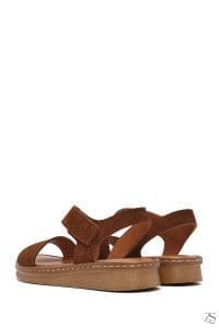 صندل زنانه عسلی جیر چرمی راحتی دری مد