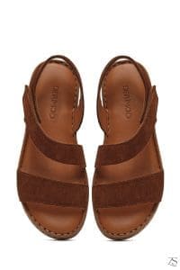 صندل زنانه عسلی جیر چرمی راحتی دری مد