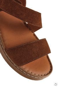 صندل زنانه عسلی جیر چرمی راحتی دری مد