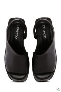 صندل زنانه مشکی پاشنه یکسره چرمی دری مد