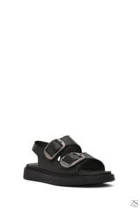 صندل زنانه مشکی کفی ضخیم چرمی راحتی دری مد