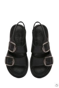 صندل زنانه مشکی کفی ضخیم چرمی راحتی دری مد