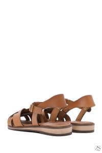 صندل زنانه چرمی قهوه‌ای روشن بندی مدل بدروم دری مد