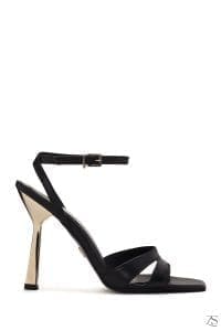 صندل چرمی پاشنه نازک بند دار مشکی زنانه دری مد