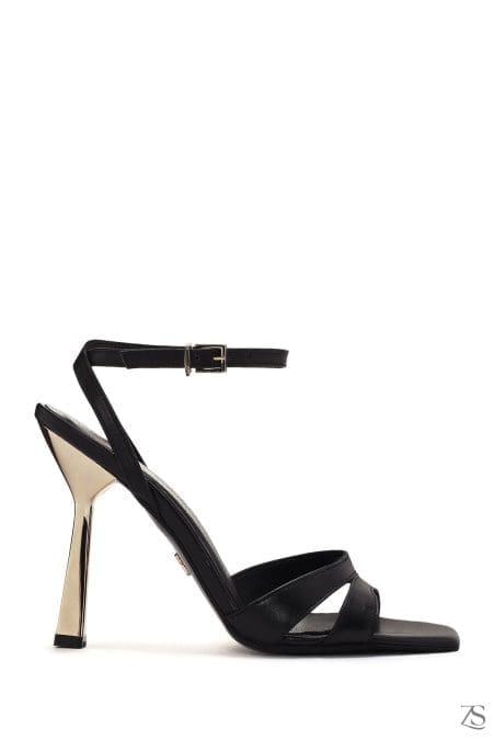 صندل چرمی پاشنه نازک بند دار مشکی زنانه دری مد