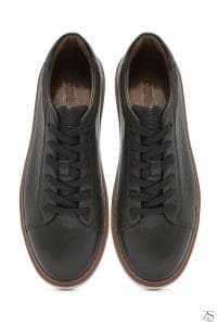 کتونی مردانه چرم سبز زیتونی بنددار زیره ضخیم دری مد