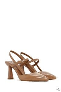 کفش زنانه بژ چرم پاشنه‌ضخیم پشت باز دری مد