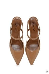 کفش زنانه بژ چرم پاشنه‌ضخیم پشت باز دری مد