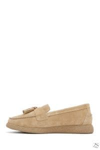 کفش لوفر زنانه چرم جیر بژ راحتی دری مد