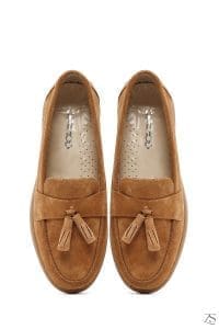 کفش لوفر زنانه چرم جیر قهوه‌ای راحتی دری مد