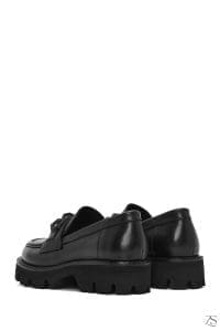 کفش لوفر زنانه چرم مشکی زیره ضخیم دری مد