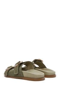 دمپایی زنانه جیر چرمی سبز با دو سگک دری مد