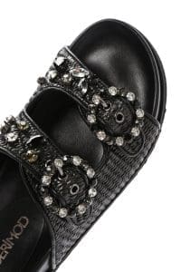 دمپایی زنانه مشکی حصیری نگین‌دار دری مد