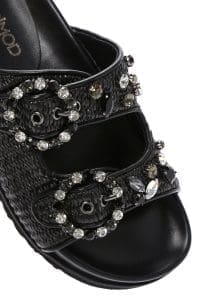 دمپایی زنانه مشکی حصیری نگین‌دار دری مد