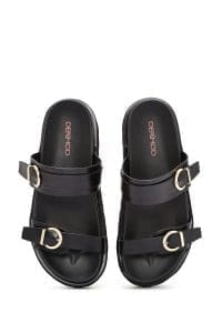 دمپایی زنانه مشکی دو سگک دری مد