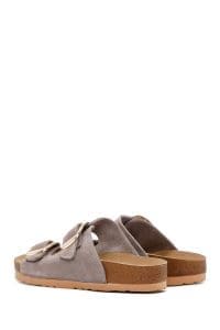 دمپایی زنانه چرمی جیر بژ سگک‌دار دری مد