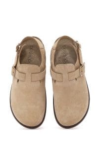 صندل زنانه شتری جیر بنددار پشت باز دری مد