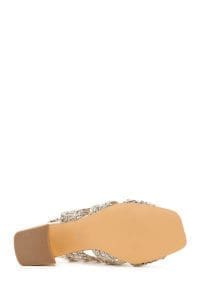 صندل زنانه طلایی بافت‌دار متالیک پاشنه کوتاه ضخیم دری مد