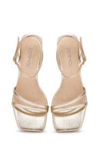 صندل زنانه طلایی متالیک بندی پاشنه نازک دری مد