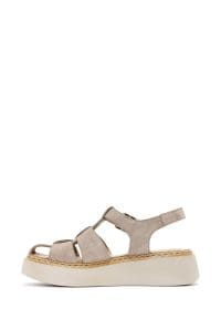 صندل زنانه طوسی چرم جیر بنددار تخت ضخیم راحتی دری مد