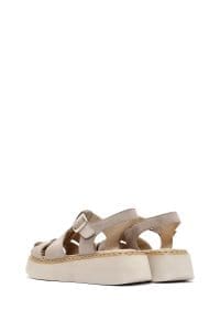 صندل زنانه طوسی چرم جیر بنددار تخت ضخیم راحتی دری مد