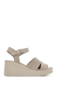 صندل زنانه طوسی چرم و جیر لژدار دری مد