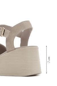 صندل زنانه طوسی چرم و جیر لژدار دری مد