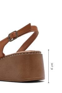 صندل زنانه عسلی کفی ضخیم چرمی راحتی دری مد