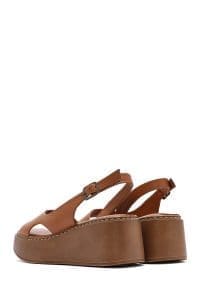 صندل زنانه عسلی کفی ضخیم چرمی راحتی دری مد