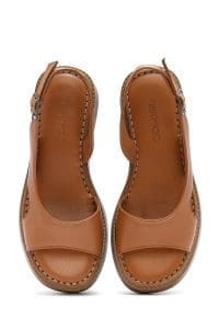 صندل زنانه عسلی کفی ضخیم چرمی راحتی دری مد