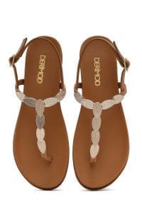 صندل زنانه قهوه‌ای روشن چرم انگشتی بنددار پشت باز دری مد