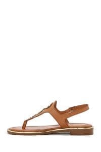 صندل زنانه قهوه‌ای روشن چرم انگشتی دری مد