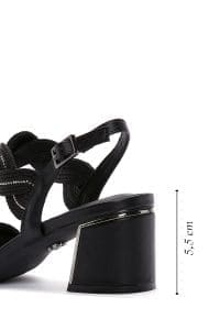 صندل زنانه مشکی بافت‌دار پاشنه کوتاه ضخیم دری مد