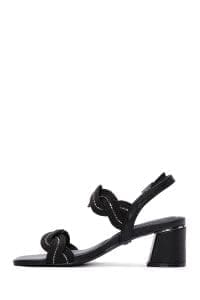 صندل زنانه مشکی بافت‌دار پاشنه کوتاه ضخیم دری مد