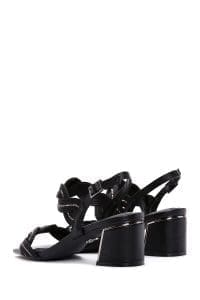 صندل زنانه مشکی بافت‌دار پاشنه کوتاه ضخیم دری مد