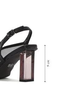 صندل زنانه مشکی بنددار پاشنه ضخیم پارچه‌ای دری مد