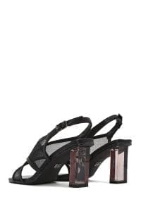 صندل زنانه مشکی بنددار پاشنه ضخیم پارچه‌ای دری مد