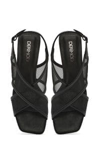 صندل زنانه مشکی بنددار پاشنه ضخیم پارچه‌ای دری مد