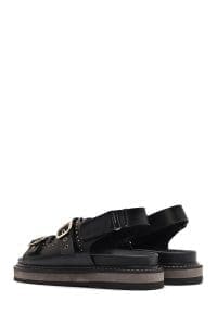 صندل زنانه مشکی سگک‌دار تخت ضخیم دری مد