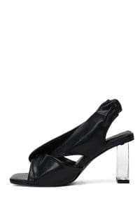 صندل زنانه مشکی شفاف پاشنه‌بلند ضخیم دری مد