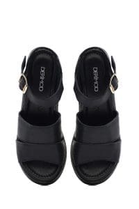 صندل زنانه مشکی چرم بنددار لژدار دری مد