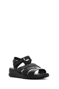 صندل زنانه مشکی چرم بندی راحتی دری مد