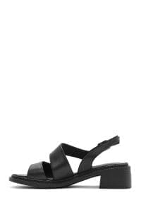 صندل زنانه مشکی چرم پاشنه‌کوتاه بنددار دری مد