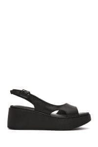 صندل زنانه مشکی کفی ضخیم چرمی راحتی دری مد