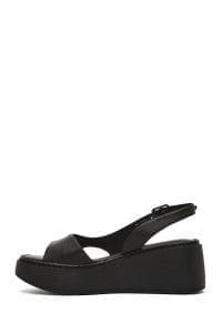 صندل زنانه مشکی کفی ضخیم چرمی راحتی دری مد