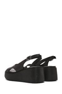 صندل زنانه مشکی کفی ضخیم چرمی راحتی دری مد