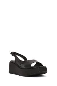 صندل زنانه مشکی کفی ضخیم چرمی راحتی دری مد